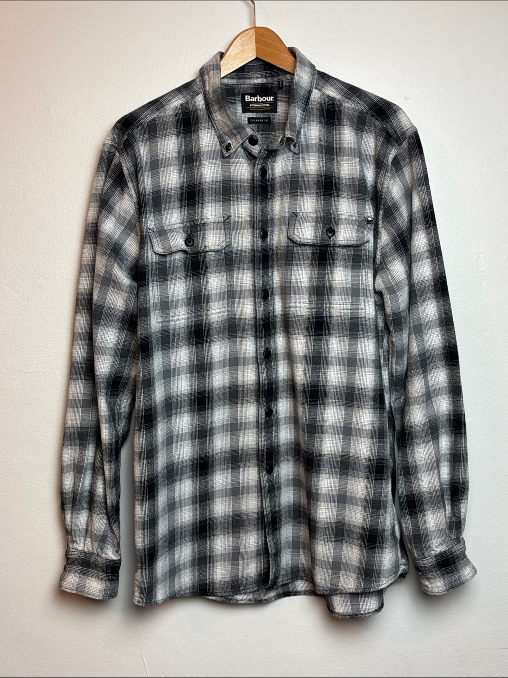 Barbour International Mens Large Hatch Check Long-Sleeve Button-Down Plaid Shirt